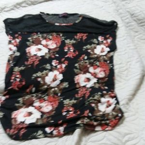 Annabelle Mesh Black Red Floral Top M Ruched Sides